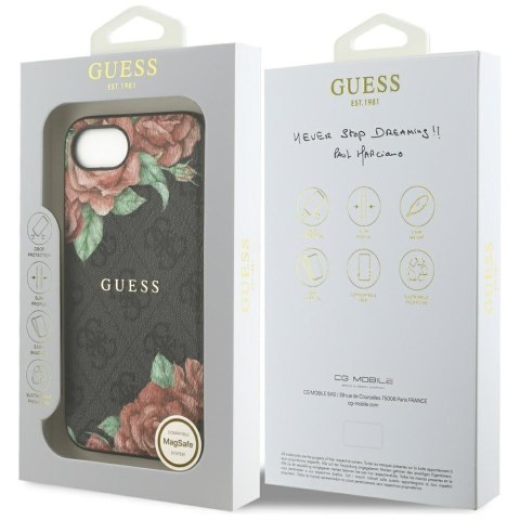 Etui Guess 4G Flowers Print MagSafe do iPhone 16e czarny