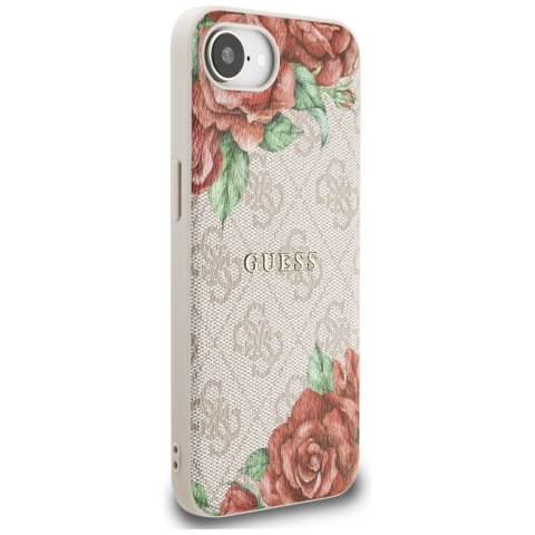 Etui Guess 4G Flowers Print MagSafe do iPhone 16e różowy
