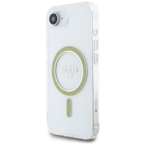 Etui Guess IML Glitter Circle MagSafe do iPhone 16e / 17e przezroczysty