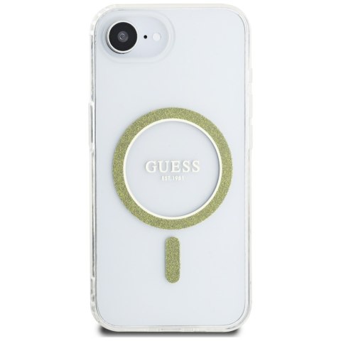 Etui Guess IML Glitter Circle MagSafe do iPhone 16e / 17e przezroczysty