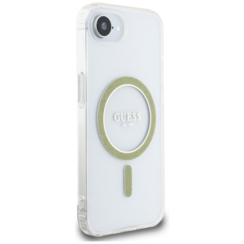 Etui Guess IML Glitter Circle MagSafe do iPhone 16e / 17e przezroczysty