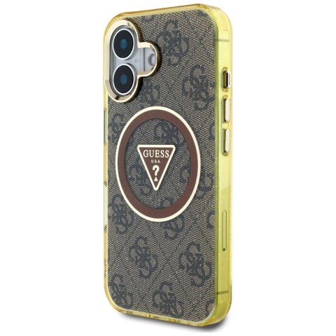 Etui Guess IML Metal Glitter 4G Circle Triangle MagSafe do iPhone 16 brązowy