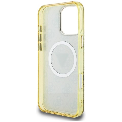 Etui Guess IML Metal Glitter 4G Circle Triangle MagSafe do iPhone 16 Pro brązowy