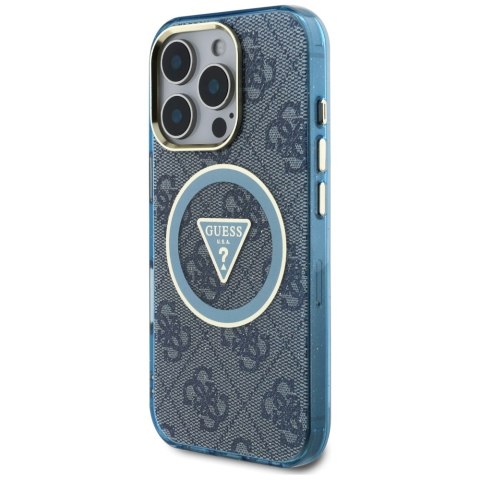 Etui Guess IML Metal Glitter 4G Circle Triangle MagSafe do iPhone 16 Pro niebieski
