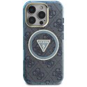 Etui Guess IML Metal Glitter 4G Circle Triangle MagSafe do iPhone 16 Pro niebieski