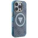 Etui Guess IML Metal Glitter 4G Circle Triangle MagSafe do iPhone 16 Pro niebieski