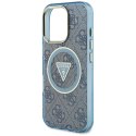 Etui Guess IML Metal Glitter 4G Circle Triangle MagSafe do iPhone 16 Pro niebieski