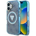 Etui Guess IML Metal Glitter 4G Circle Triangle MagSafe do iPhone 16 niebieski