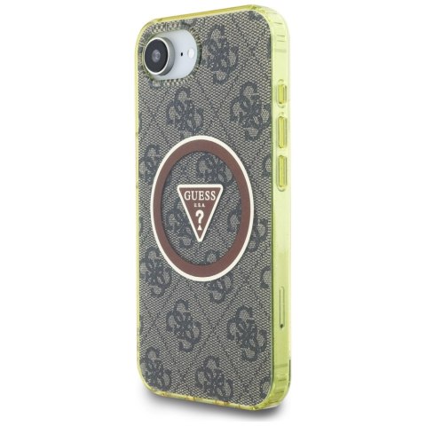 Etui Guess IML Metal Glitter 4G Circle Triangle MagSafe do iPhone 16e / 17e brązowy