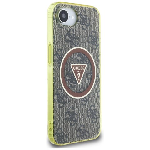 Etui Guess IML Metal Glitter 4G Circle Triangle MagSafe do iPhone 16e / 17e brązowy