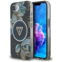Etui Guess IML Metal Glitter Flowers Triangle MagSafe do iPhone 16e / 17e czarny