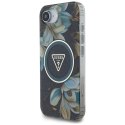 Etui Guess IML Metal Glitter Flowers Triangle MagSafe do iPhone 16e / 17e czarny