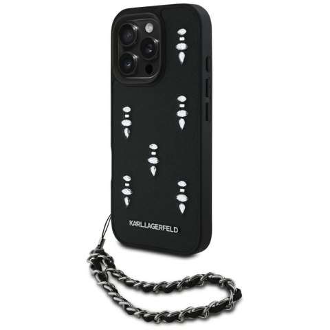 Etui Karl Lagerfeld Saffiano Crystals w/Chain do iPhone 16 Pro Max czarny