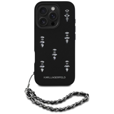 Etui Karl Lagerfeld Saffiano Crystals w/Chain do iPhone 16 Pro czarny