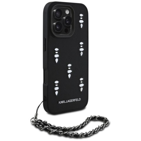 Etui Karl Lagerfeld Saffiano Crystals w/Chain do iPhone 16 Pro czarny