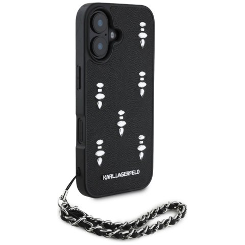 Etui Karl Lagerfeld Saffiano Crystals w/Chain do iPhone 16 czarny