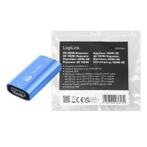 Repeater HDMI, 8K/60HZ, HDCP2.3, Alu, niebieski