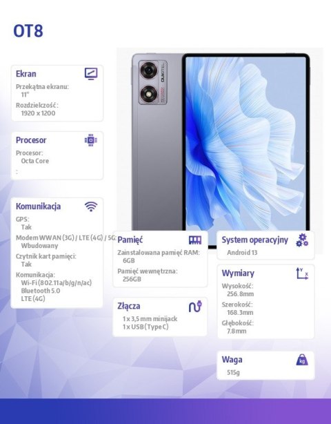 Tablet OT8 4G 11" 6/256GB szary