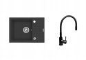 Czarny zestaw zlewozmywak z baterią giętką - zlew MAIDSINKS BALI (62x44) 1B1D czarny + bateria Flessi Black Edition czarna