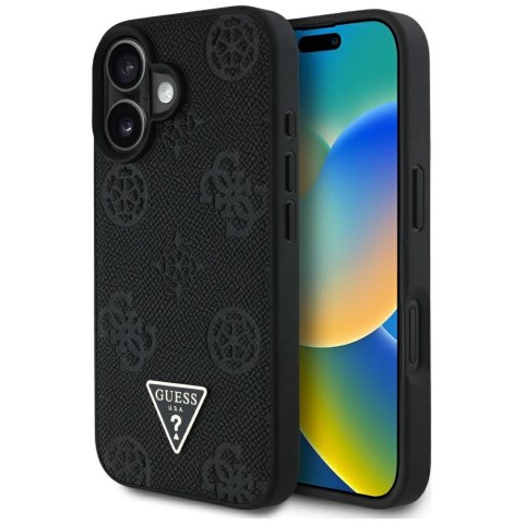 Etui Guess Grained Hot Stamp Peony Triangle Logo MagSafe do iPhone 16 czarny