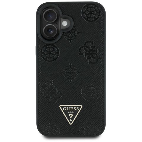 Etui Guess Grained Hot Stamp Peony Triangle Logo MagSafe do iPhone 16 czarny