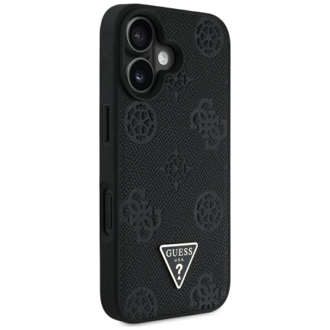 Etui Guess Grained Hot Stamp Peony Triangle Logo MagSafe do iPhone 16 czarny