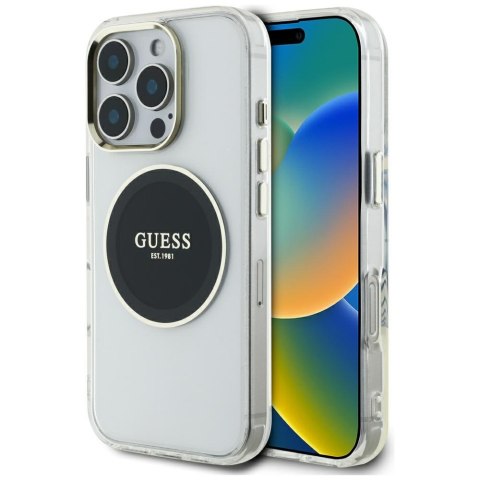 Etui Guess IML Metal Colored Circle Classic Logo MagSafe do iPhone 16 Pro czarny