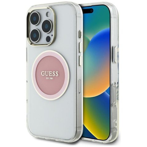 Etui Guess IML Metal Colored Circle Classic Logo MagSafe do iPhone 16 Pro różowy