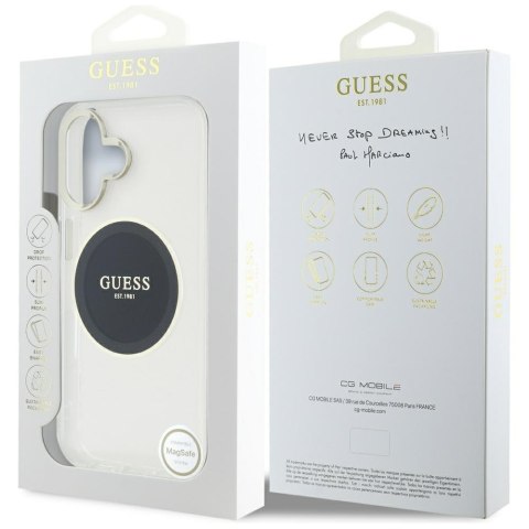 Etui Guess IML Metal Colored Circle Classic Logo MagSafe do iPhone 16 czarny