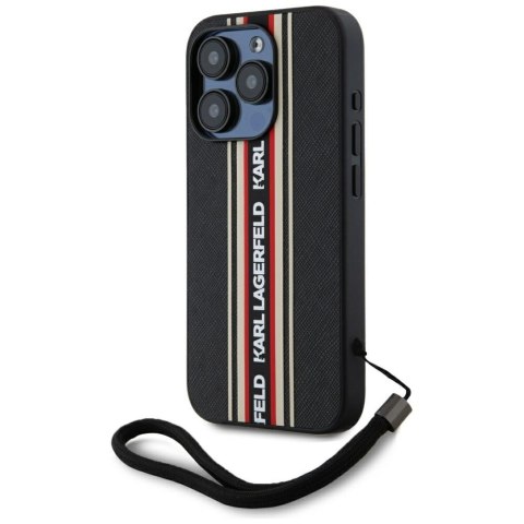 Etui Karl Lagerfeld Saffiano Athleisure Stripes Cord do iPhone 15 Pro czarno-czerwony