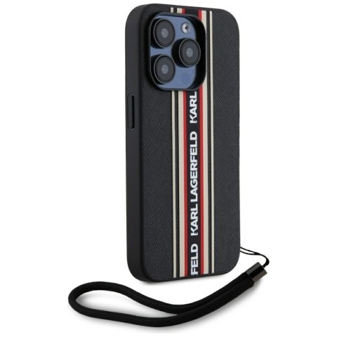 Etui Karl Lagerfeld Saffiano Athleisure Stripes Cord do iPhone 15 Pro czarno-czerwony