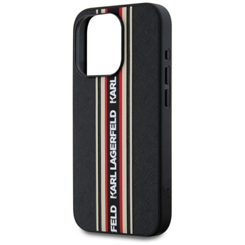 Etui Karl Lagerfeld Saffiano Athleisure Stripes Cord do iPhone 15 Pro czarno-czerwony