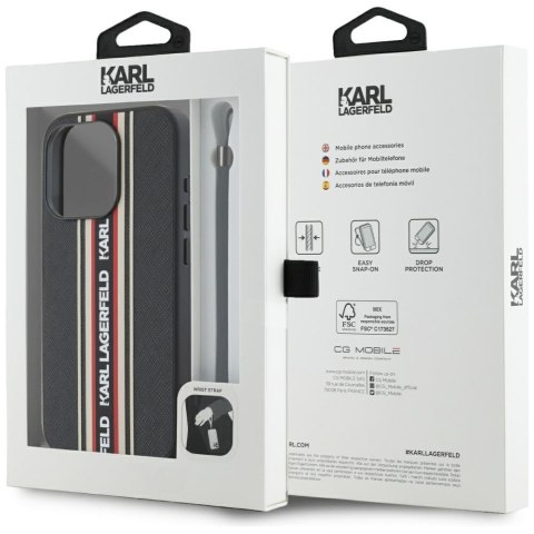Etui Karl Lagerfeld Saffiano Athleisure Stripes Cord do iPhone 15 Pro czarno-czerwony