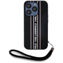 Etui Karl Lagerfeld Saffiano Athleisure Stripes Cord do iPhone 15 Pro czarno-różowy