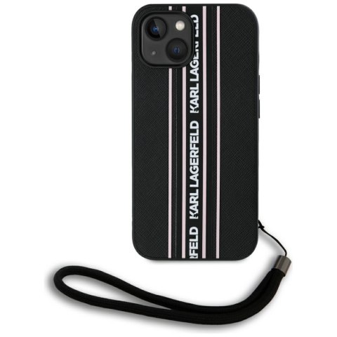 Etui Karl Lagerfeld Saffiano Athleisure Stripes Cord do iPhone 15 czarno-różowy