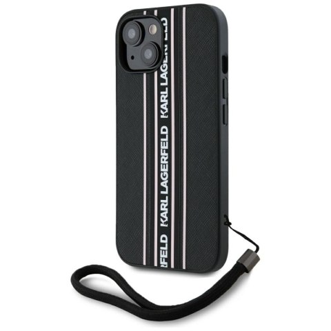Etui Karl Lagerfeld Saffiano Athleisure Stripes Cord do iPhone 15 czarno-różowy