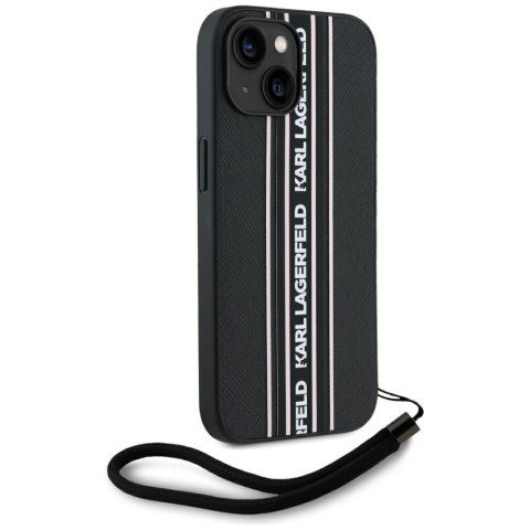 Etui Karl Lagerfeld Saffiano Athleisure Stripes Cord do iPhone 15 czarno-różowy