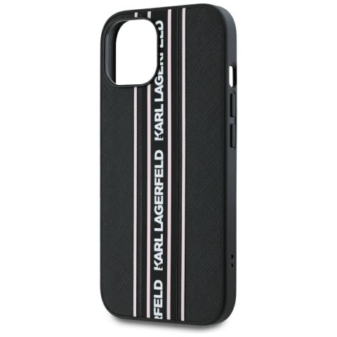 Etui Karl Lagerfeld Saffiano Athleisure Stripes Cord do iPhone 15 czarno-różowy