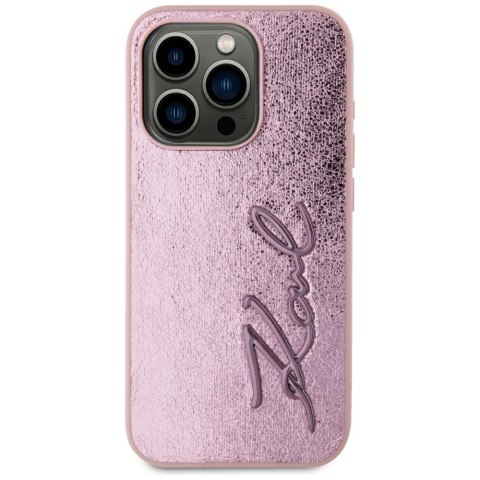 Etui Karl Lagerfeld Wrinkled Metal Signature do iPhone 15 Pro Max różowy
