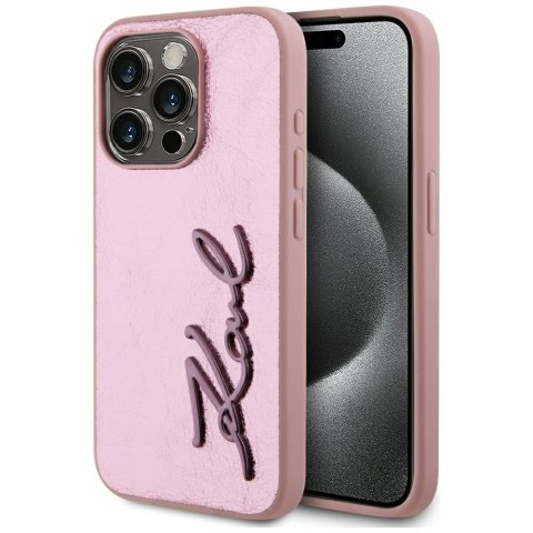 Etui Karl Lagerfeld Wrinkled Metal Signature do iPhone 15 Pro różowy