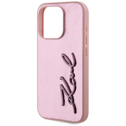 Etui Karl Lagerfeld Wrinkled Metal Signature do iPhone 15 Pro różowy