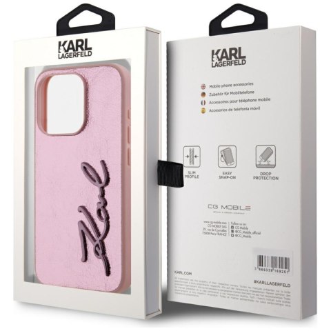 Etui Karl Lagerfeld Wrinkled Metal Signature do iPhone 15 Pro różowy
