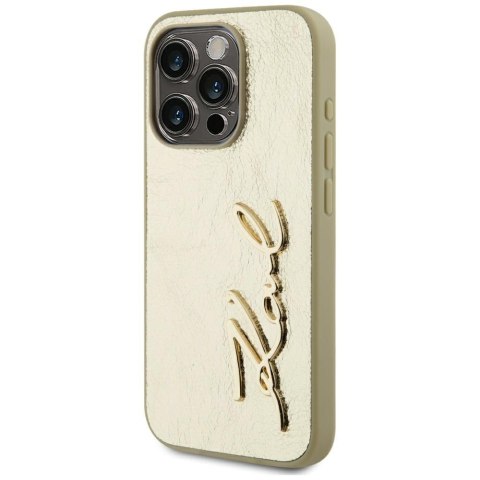 Etui Karl Lagerfeld Wrinkled Metal Signature do iPhone 15 Pro złoty