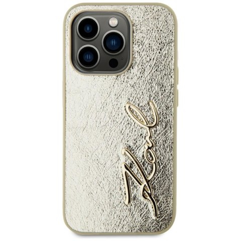 Etui Karl Lagerfeld Wrinkled Metal Signature do iPhone 15 Pro złoty