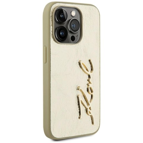 Etui Karl Lagerfeld Wrinkled Metal Signature do iPhone 15 Pro złoty