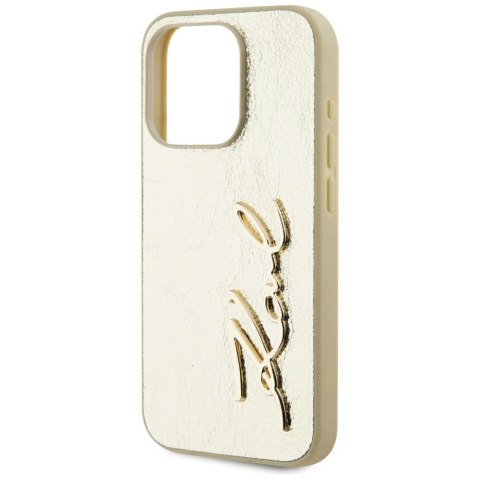 Etui Karl Lagerfeld Wrinkled Metal Signature do iPhone 15 Pro złoty