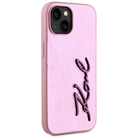 Etui Karl Lagerfeld Wrinkled Metal Signature do iPhone 15 różowy