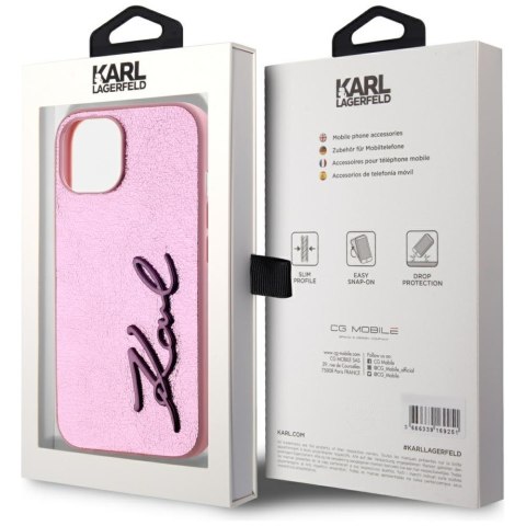 Etui Karl Lagerfeld Wrinkled Metal Signature do iPhone 15 różowy