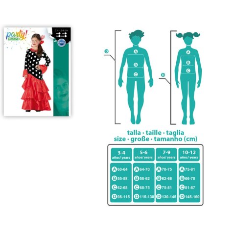 Kostium dla Dorosłych Flamenca Czarny Czerwony Hiszpania - 7-9 lat