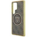 Etui Guess 4G Glitter Triangle Buttons MagSafe do Samsung Galaxy S25 Ultra brązowy